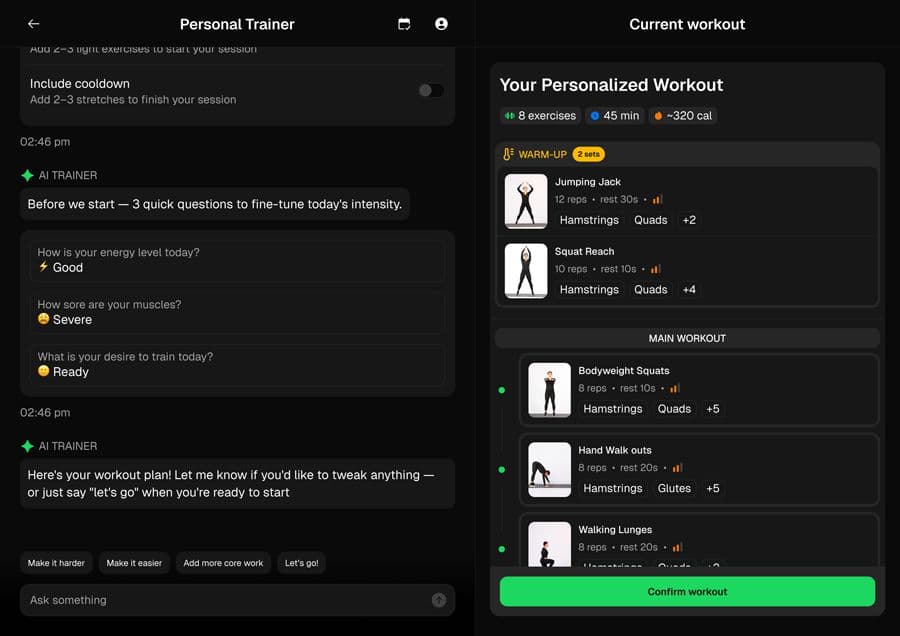 AI Personal Trainer creating a personalized workout plan