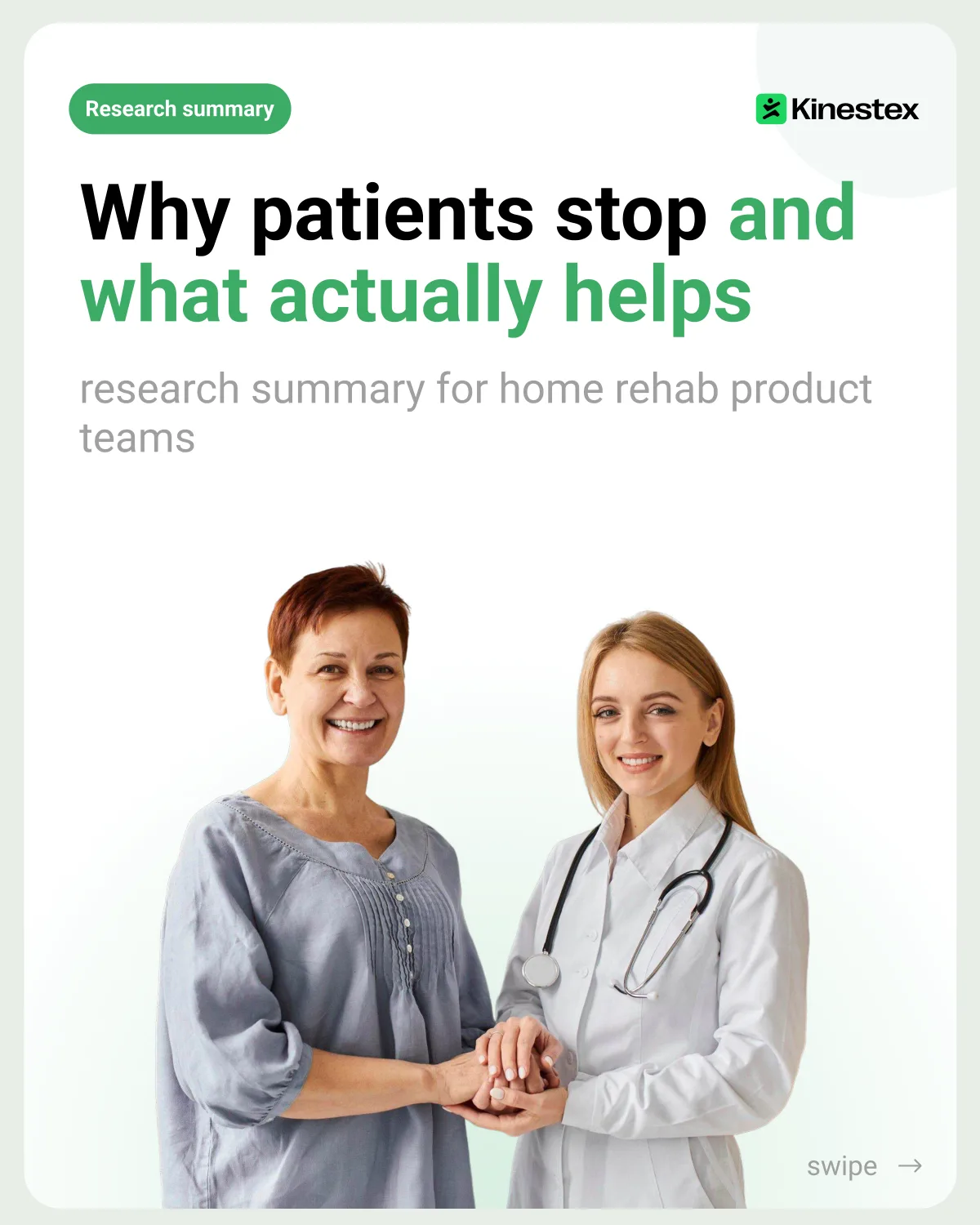 Cover of the KinesteX research report: Why patients stop and what actually helps
